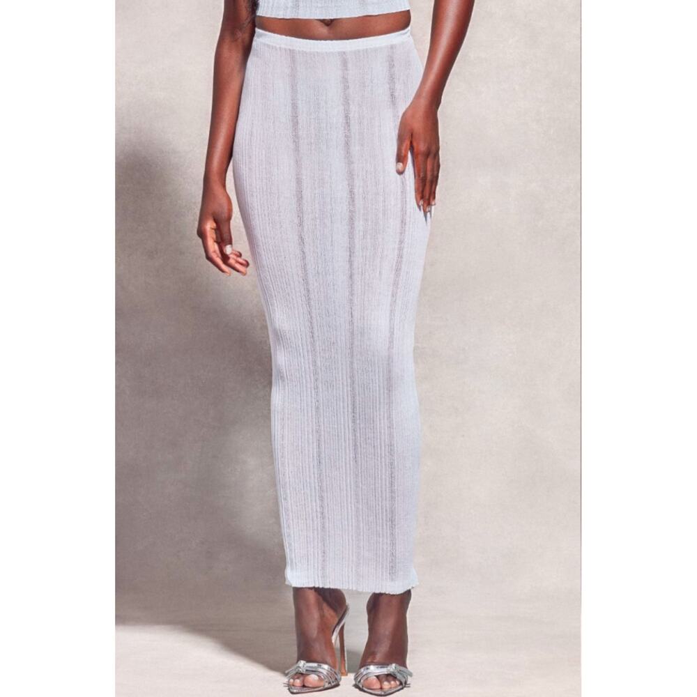 PrettyLittleThing NWT White Sheer Knit Low Rise Maxi UK Size M